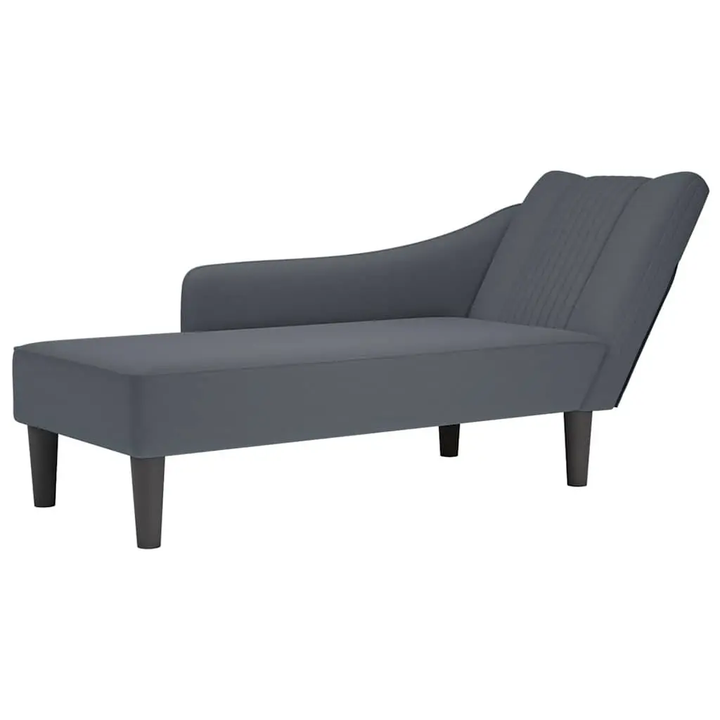Dark Grey Velvet Chaise Lounge with Right Armrest