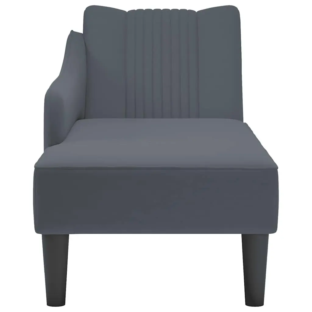 Dark Grey Velvet Chaise Lounge with Right Armrest
