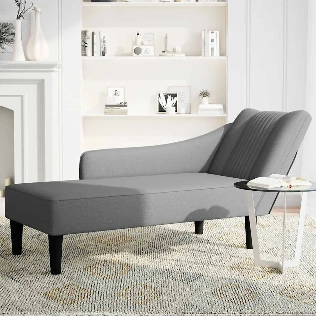 Grey Fabric Chaise Lounge with Right Armrest