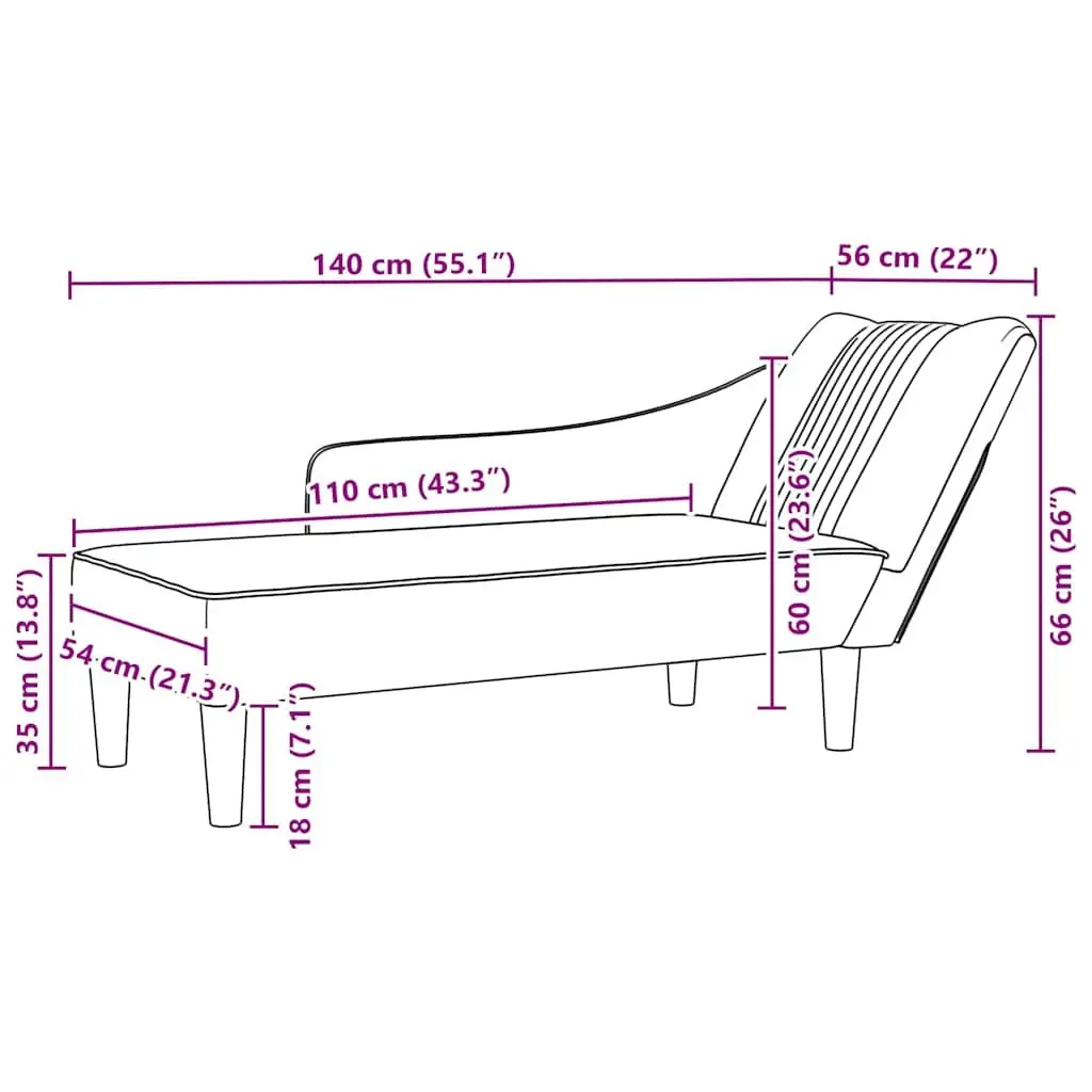 Grey Fabric Chaise Lounge with Right Armrest