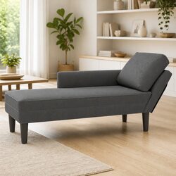 Premium Grey Corduroy Chaise Lounge with Pillow