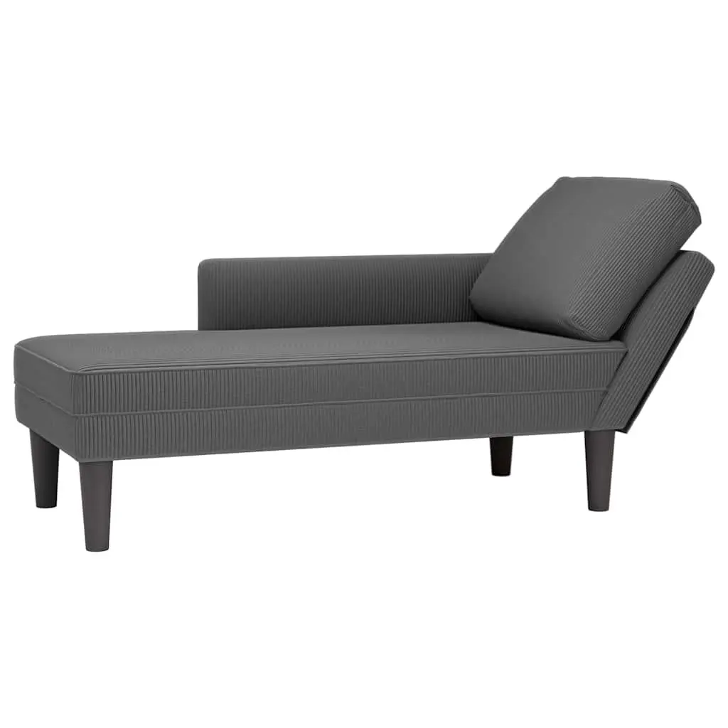 Grey Corduroy Chaise Lounge with Pillow