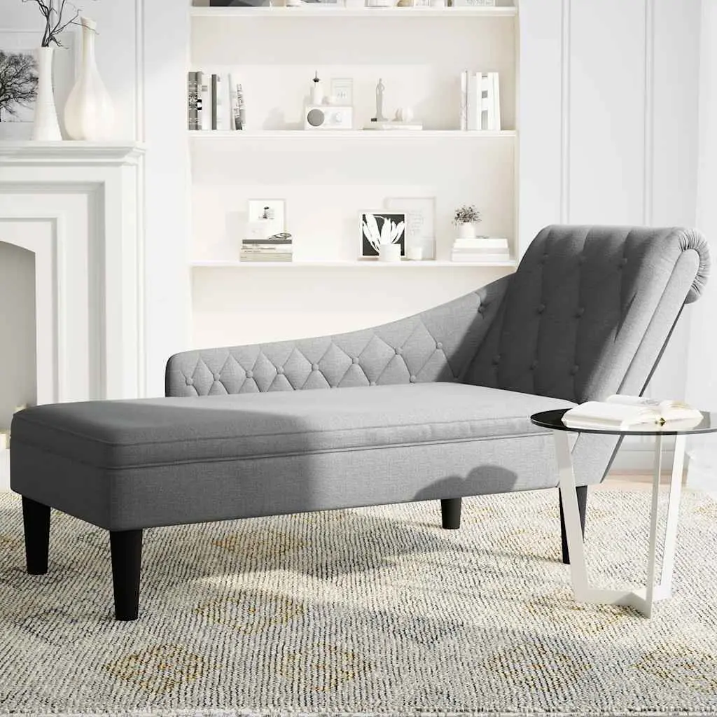Chaise Lounge Sofa Fabric Light Grey Right Armrest with Lumbar Pillow Button Tufted