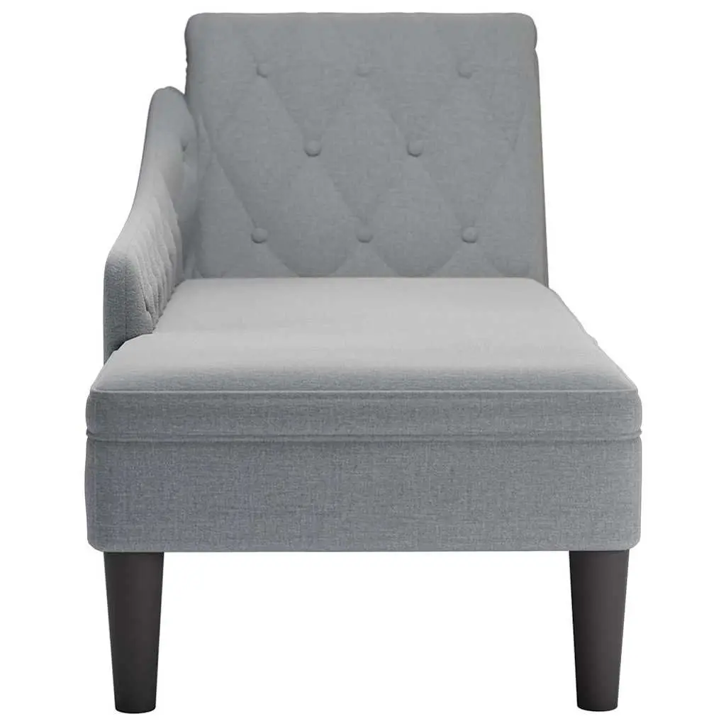 Chaise Lounge Sofa Fabric Light Grey Right Armrest with Lumbar Pillow Button Tufted