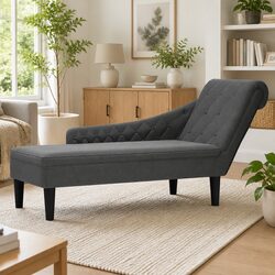 Stylish Grey Fabric Chaise Lounge Chair with Lumbar Pillow