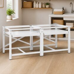 Washing Machine Pedestal with Sturdy Steel Frame and Storage Shelves White