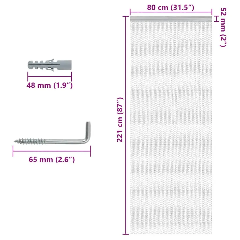 Silver Aluminium Chain Door Fly Screen 80x221 cm