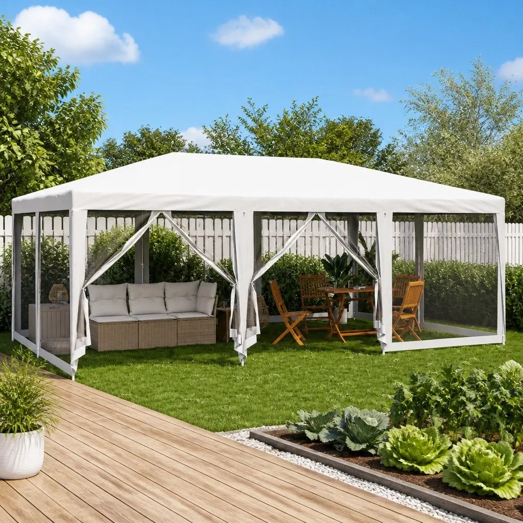 White Outdoor Party Tent 6x4m with Mesh Walls