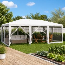 Sturdy White Outdoor Party Tent 6x4m with Mesh Walls