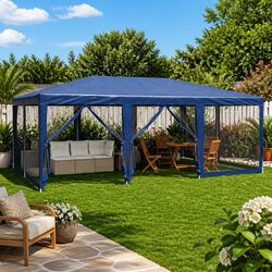 Durable 6x4m Blue Party Tent with Mesh Walls