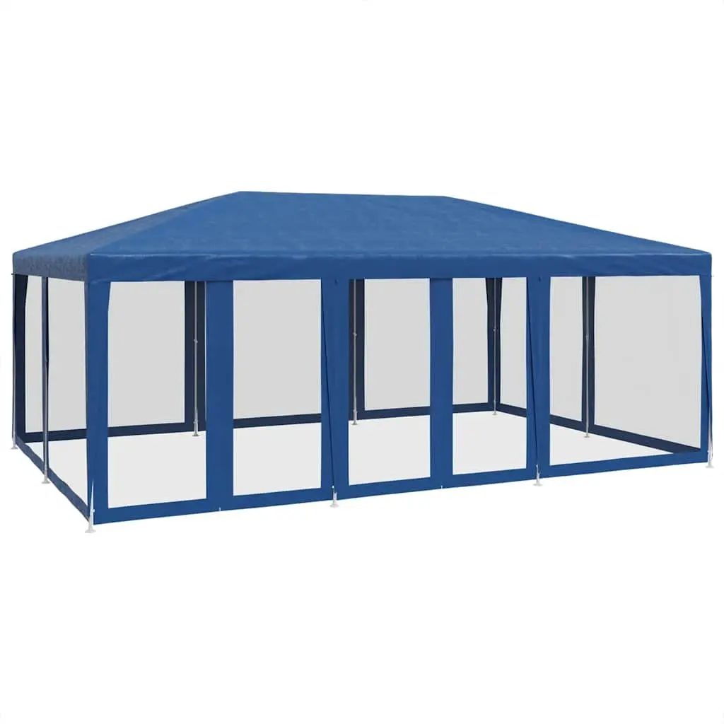 6x4m Blue Party Tent with Mesh Walls