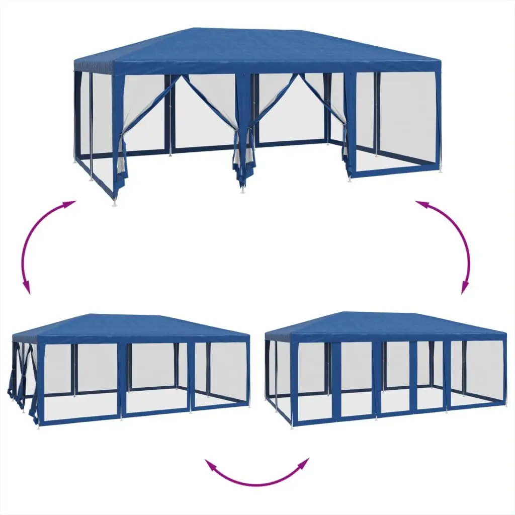 6x4m Blue Party Tent with Mesh Walls