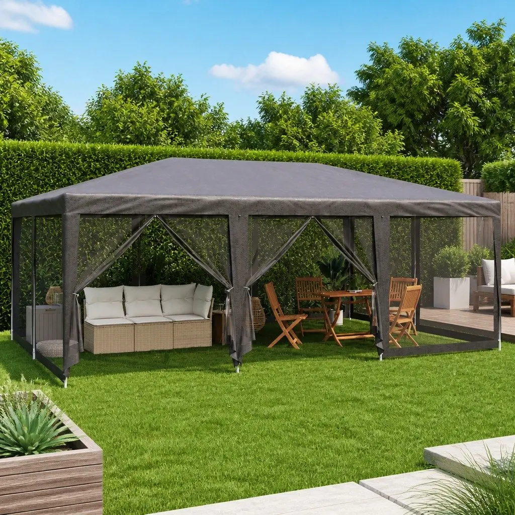 Party Tent Iron 6x4m Water-Resistant Anthracite with 10 Mesh Sidewalls