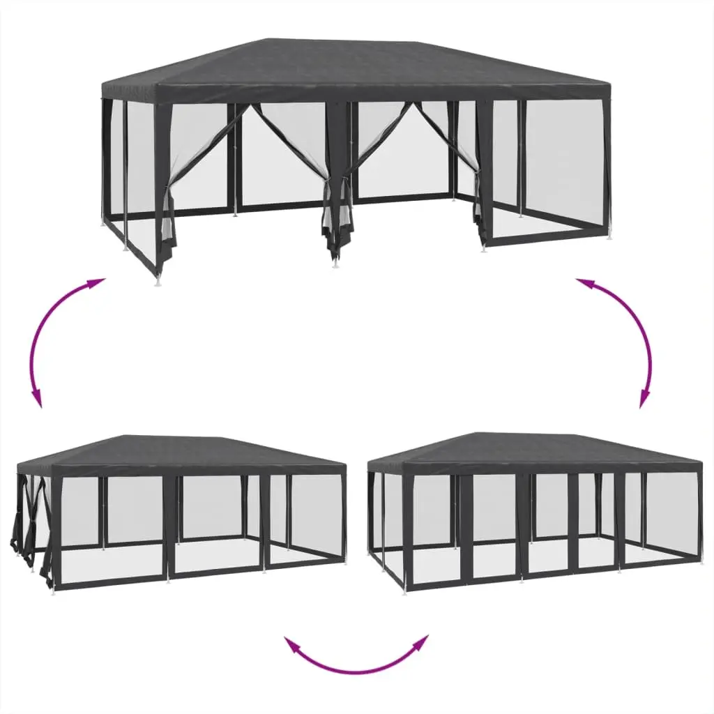 Party Tent Iron 6x4m Water-Resistant Anthracite with 10 Mesh Sidewalls