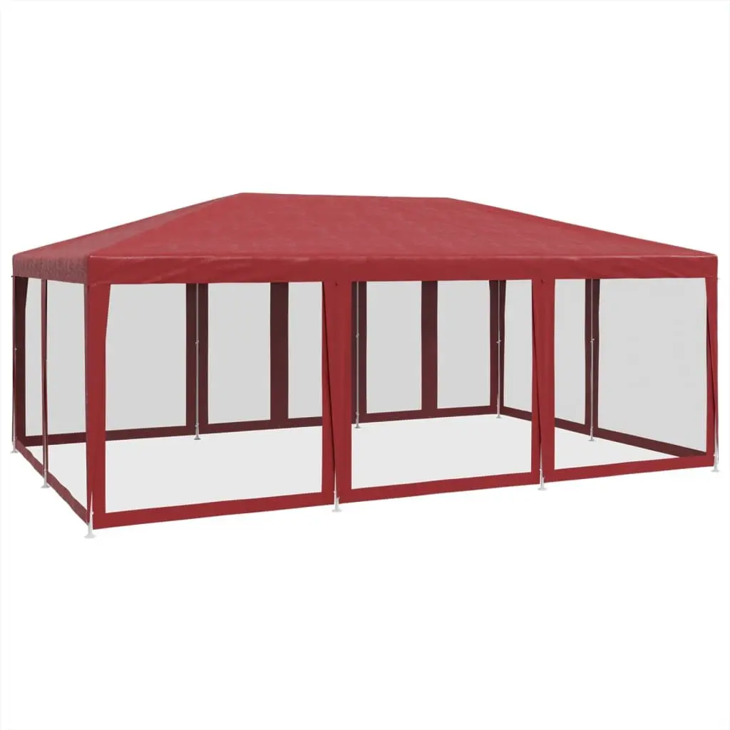 Party Tent Iron 6x4m Red Gazebo Canopy with 10 Mesh Sidewalls
