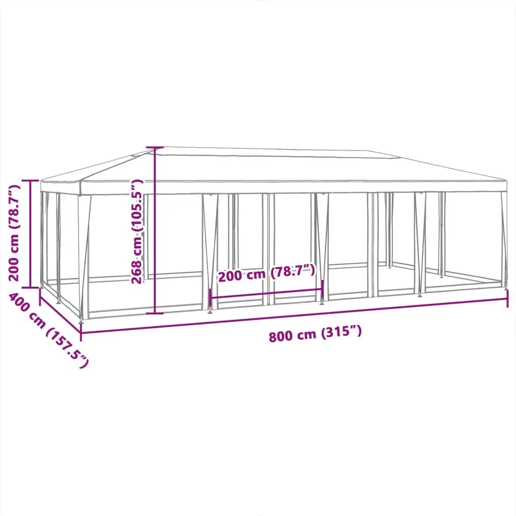 Party Tent High-Density Polyethylene 8x4m White