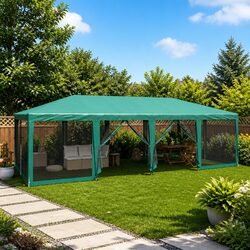 Sturdy Green Party Tent 8x4m with Mesh Sidewalls