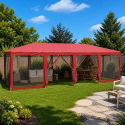 Durable 8x4m Party Tent with 12 Mesh Sidewalls in Red