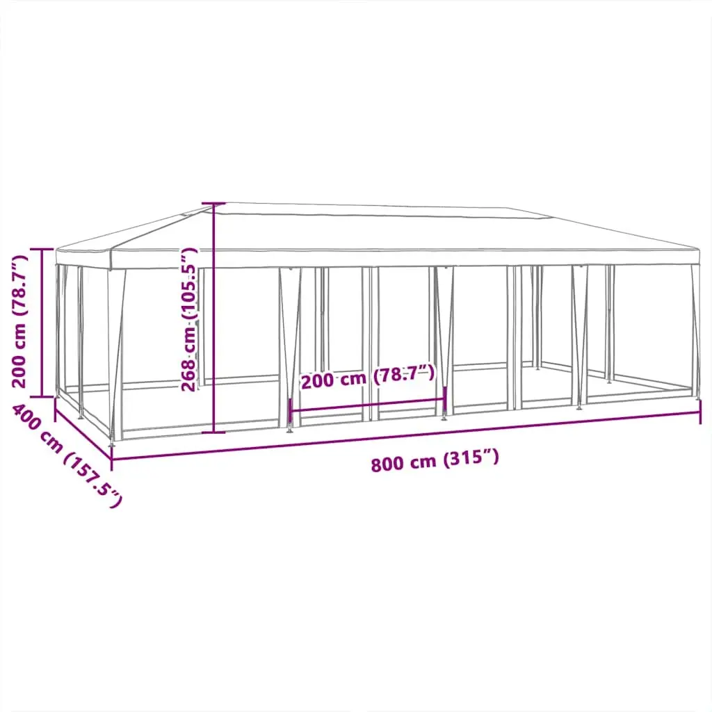 8x4m Party Tent with 12 Mesh Sidewalls in Red