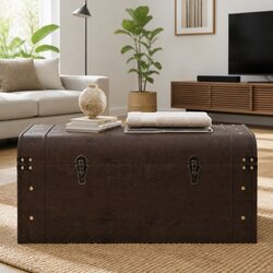 Durable Brown Plywood Storage Chest Coffee Table with Latches