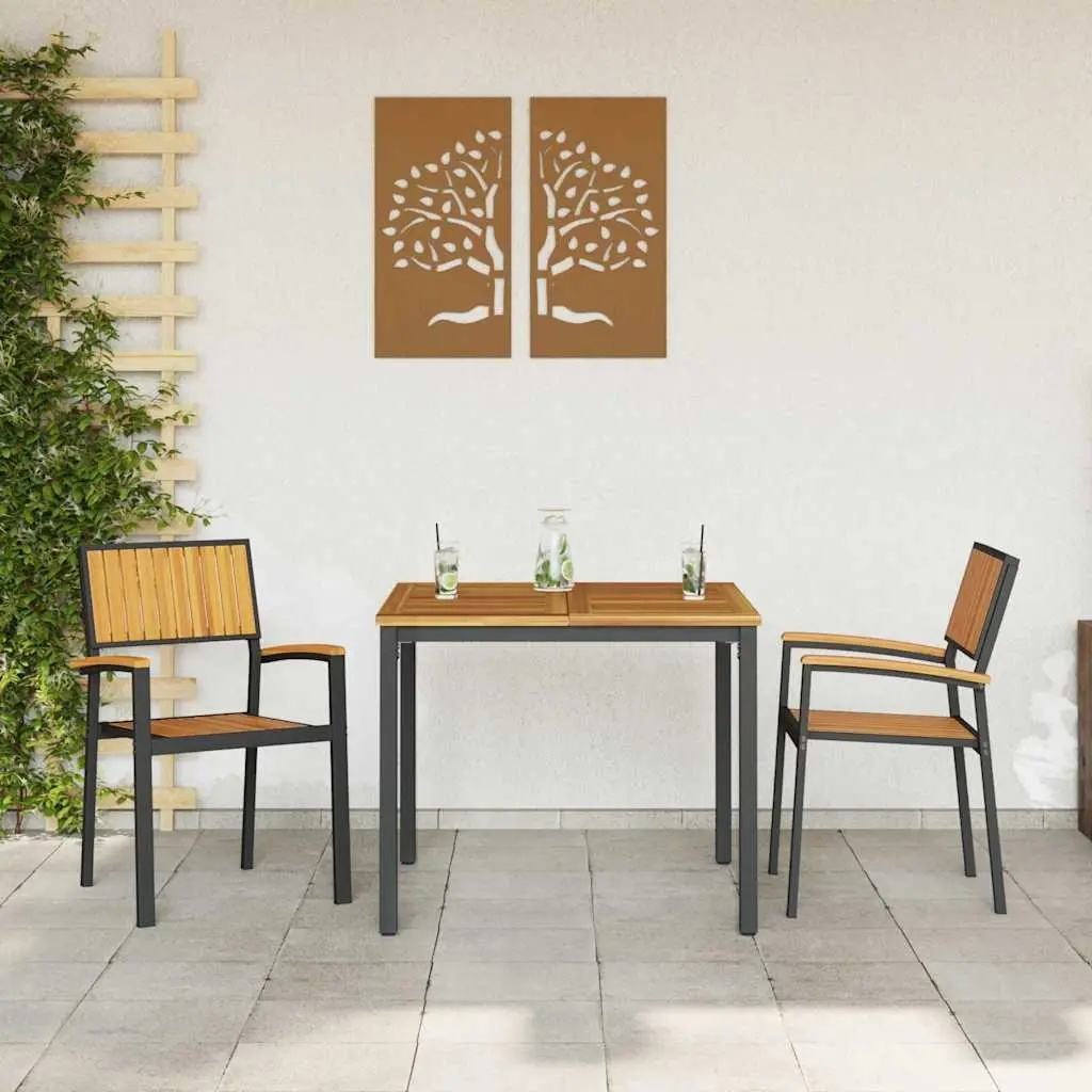 Stacking Chair Solid Acacia Wood 56 x 57 x 87 cm Brown 2 pcs Outdoor Garden