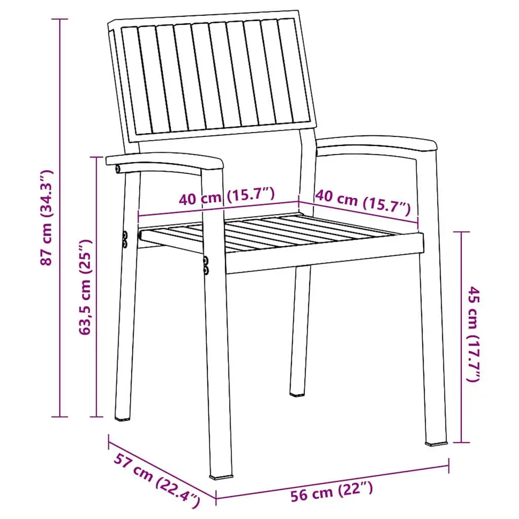 Stacking Chair Solid Acacia Wood 56 x 57 x 87 cm Brown 2 pcs Outdoor Garden