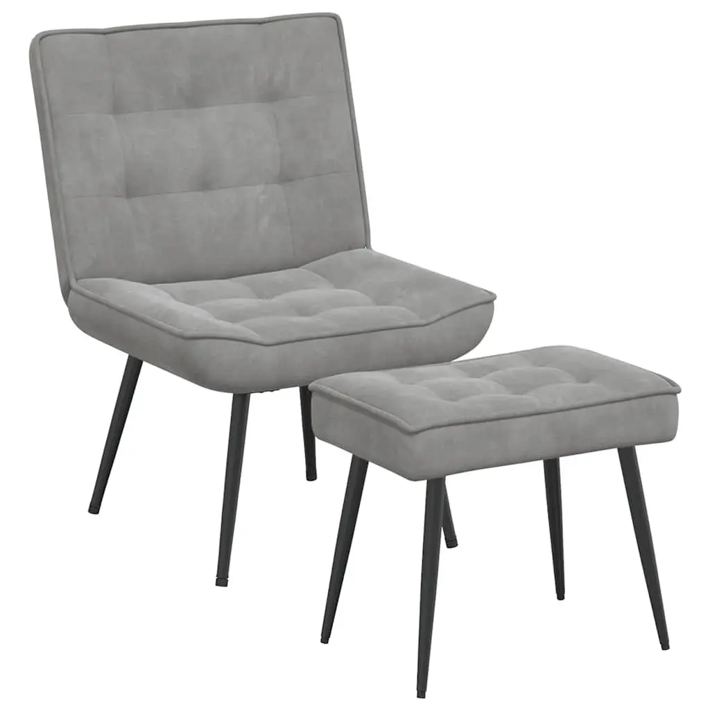 Relaxing Chair Velvet Grey with Footstool Upholstered Lounge Seat