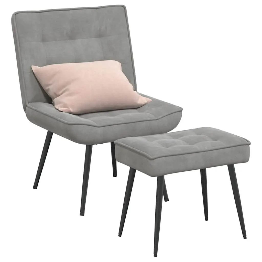 Relaxing Chair Velvet Grey with Footstool Upholstered Lounge Seat