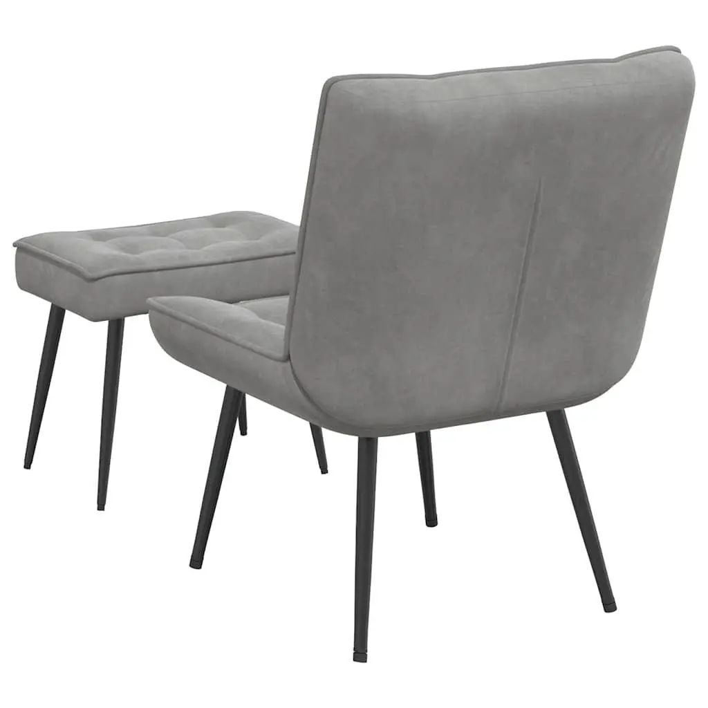 Relaxing Chair Velvet Grey with Footstool Upholstered Lounge Seat