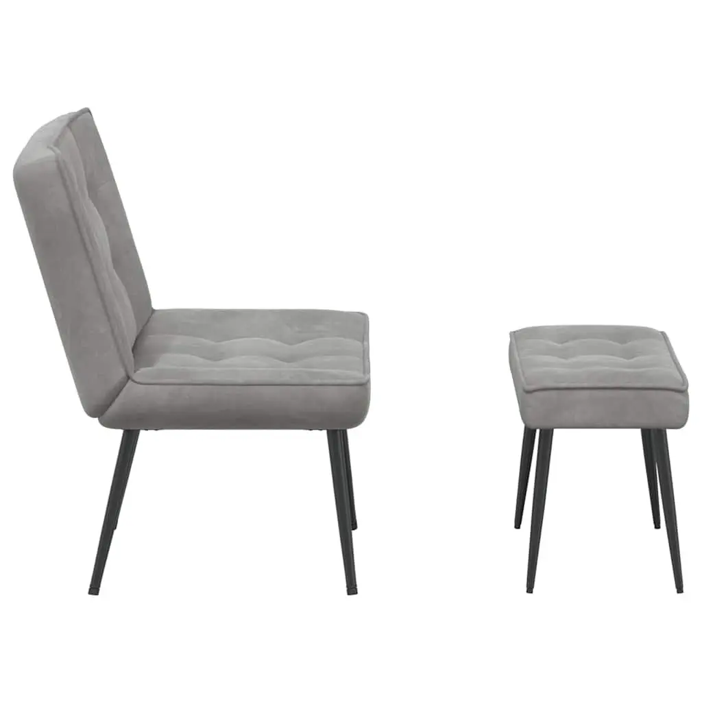 Relaxing Chair Velvet Grey with Footstool Upholstered Lounge Seat