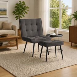 Sturdy Grey Velvet Relaxing Chair with Footrest