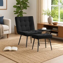 Stylish Black Velvet Relaxing Chair with Footrest