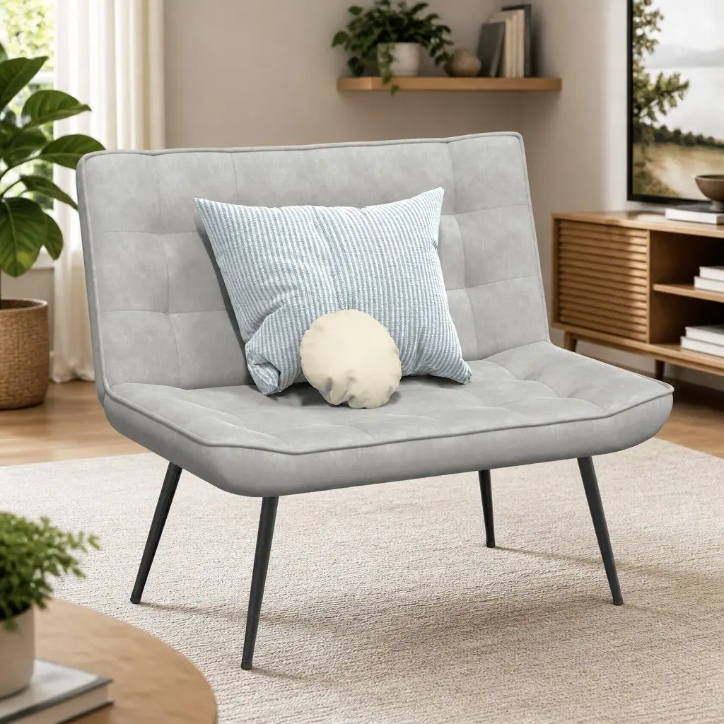 Bench Velvet Grey 110cm Upholstered Seat Backrest Furniture