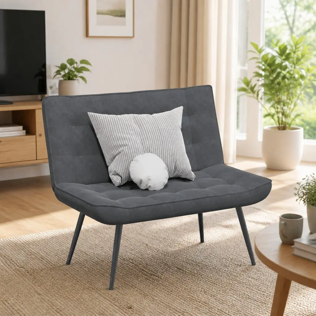 Grey Velvet Bench Seat with Backrest Support