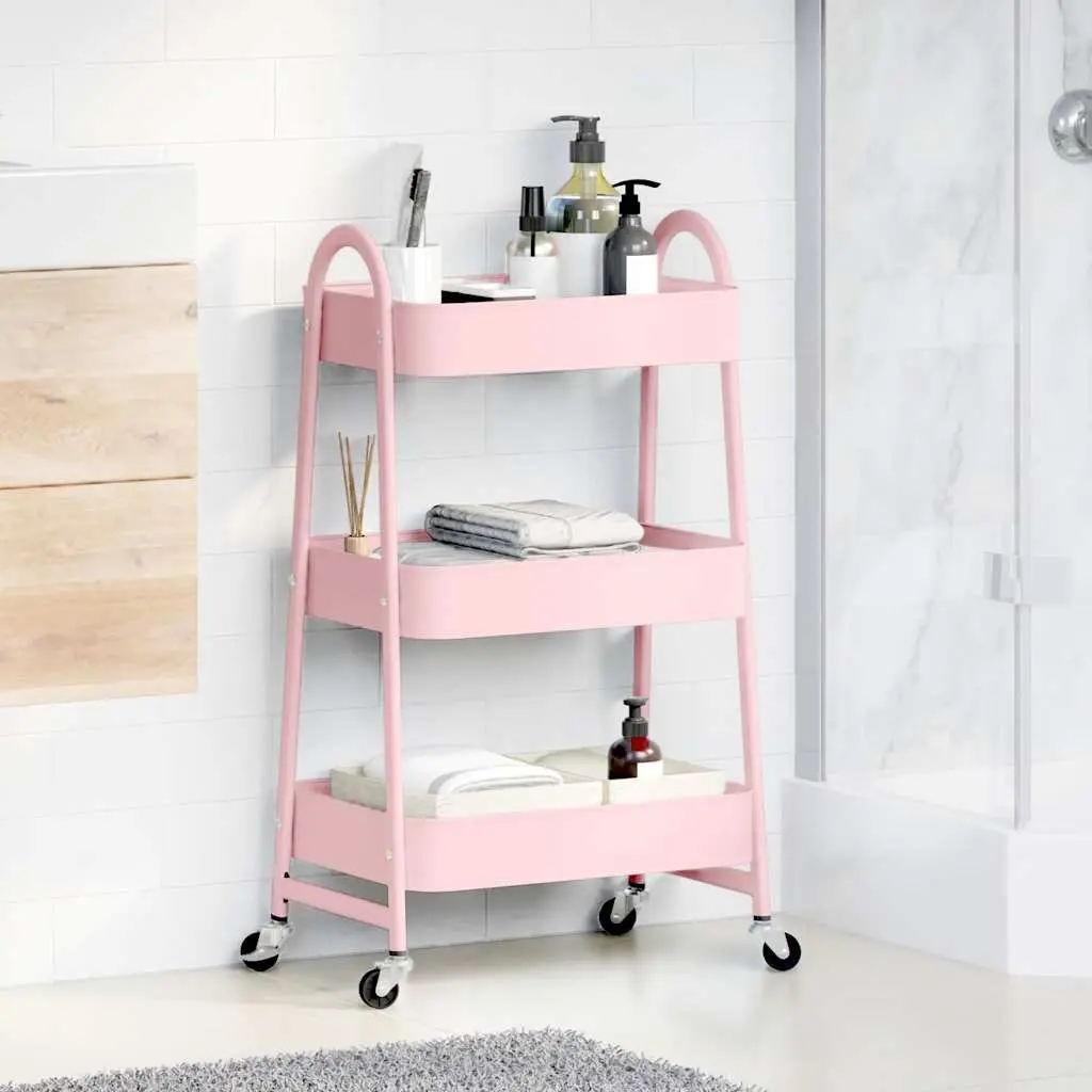 Storage Trolley Painted Steel 3-Tier White Mobile Organiser Cart
