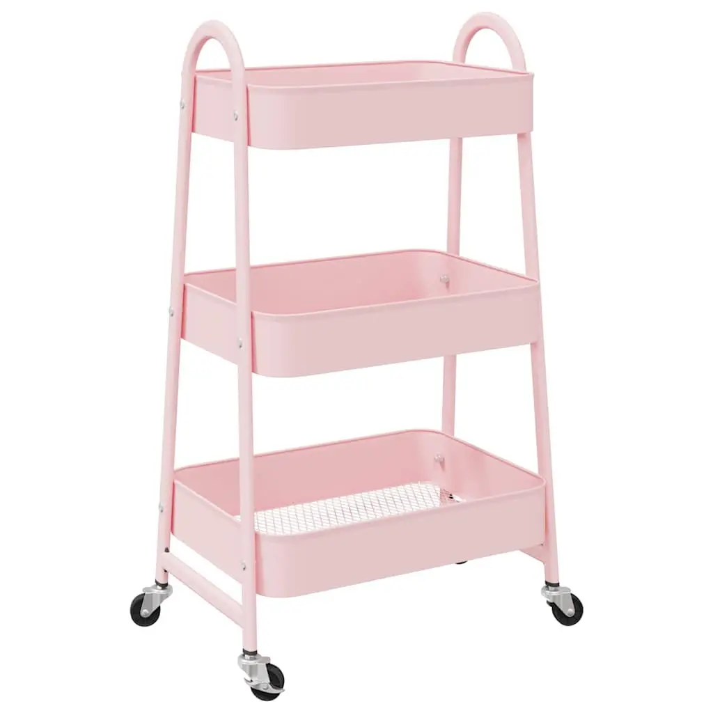 Storage Trolley Painted Steel 3-Tier White Mobile Organiser Cart