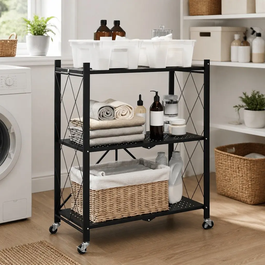 Blue Storage Shelf on Wheels 71x34x88cm