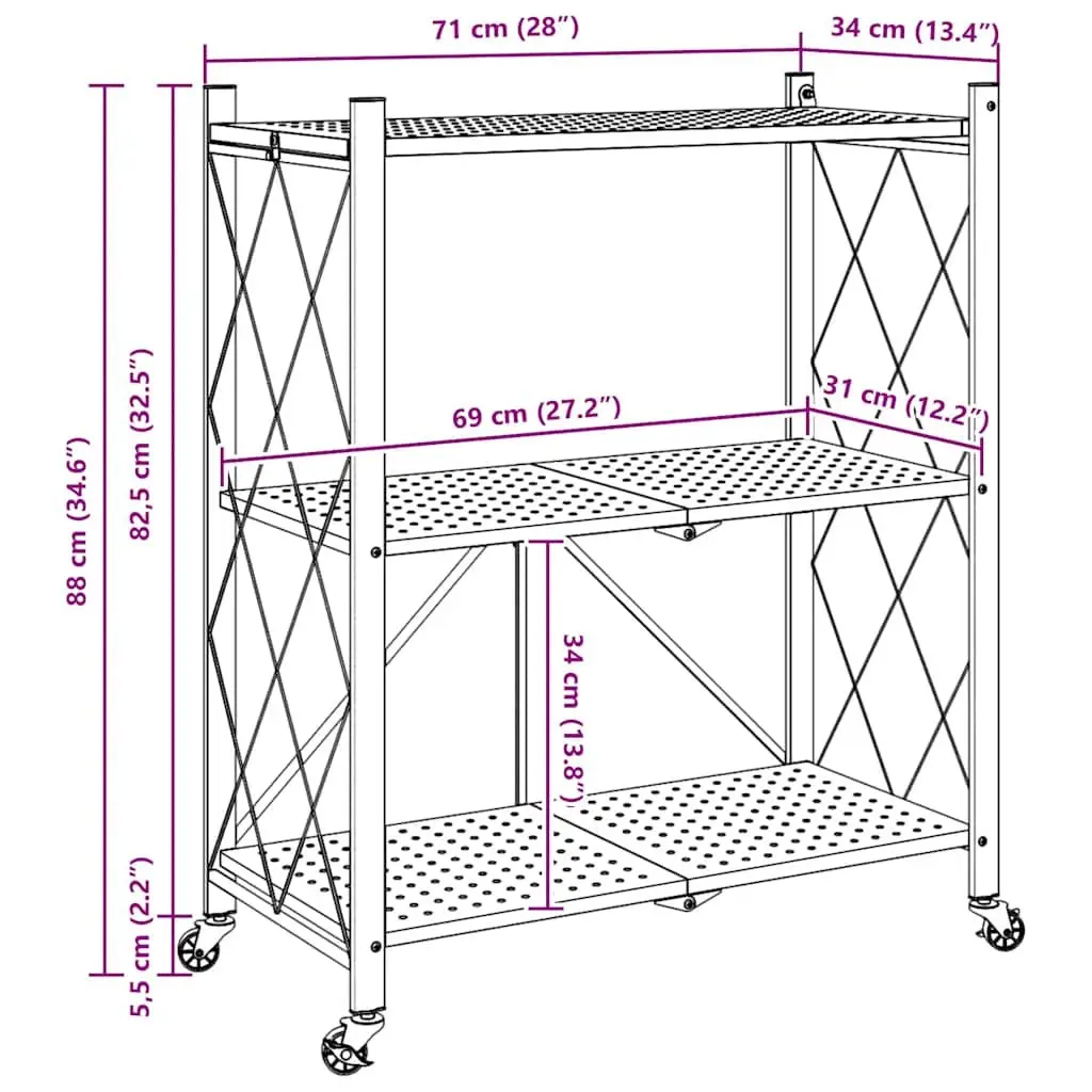 Blue Storage Shelf on Wheels 71x34x88cm