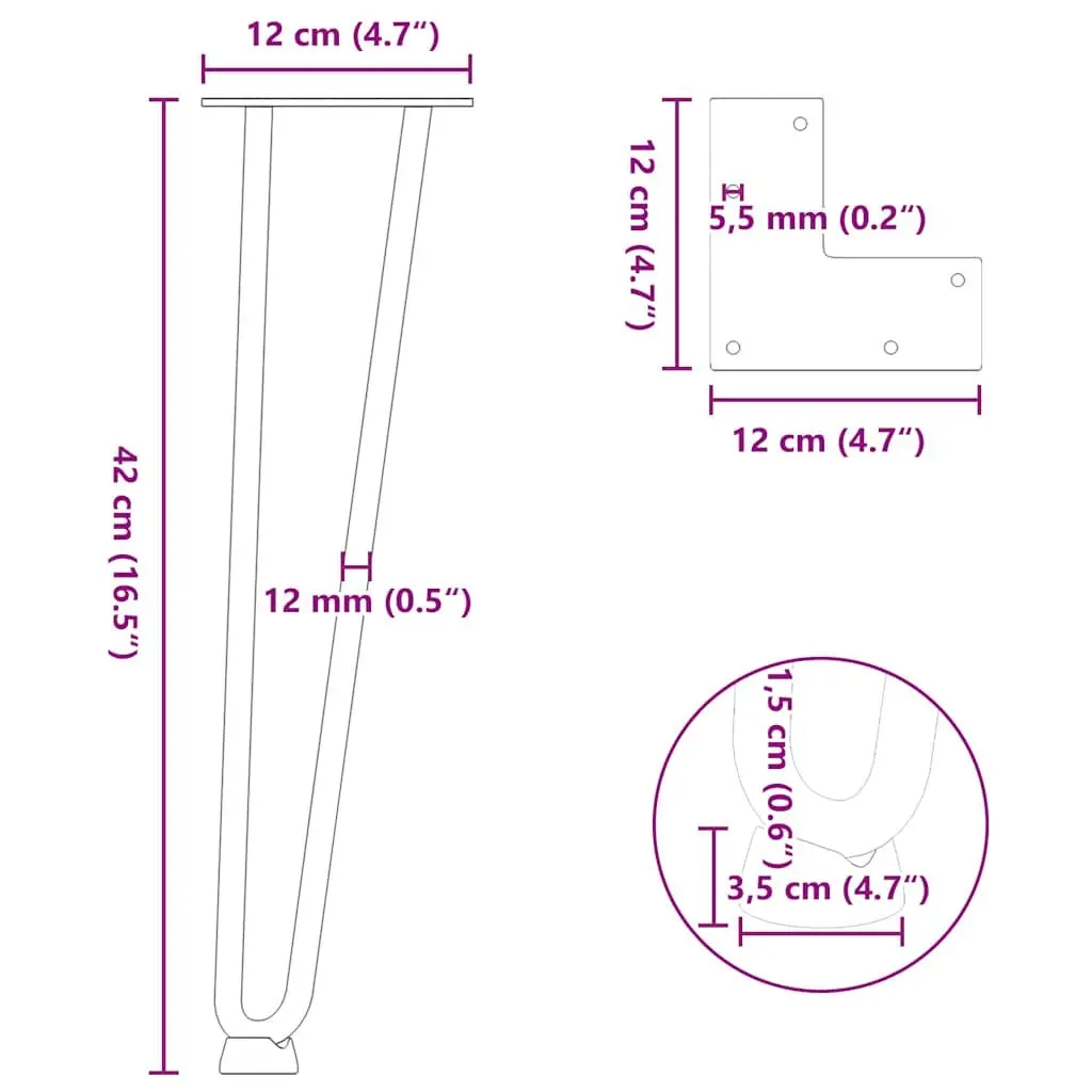 Hairpin Legs Coffee Table 4 pcs Black 42 cm Solid Steel Adjustable Levellers