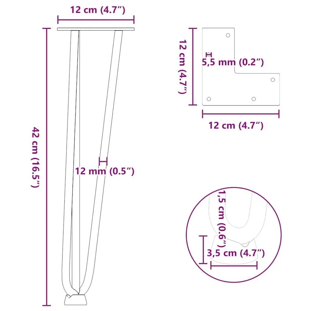 Hairpin Legs Coffee Table Solid Powder-Coated Steel 42 cm Black 4 Piece