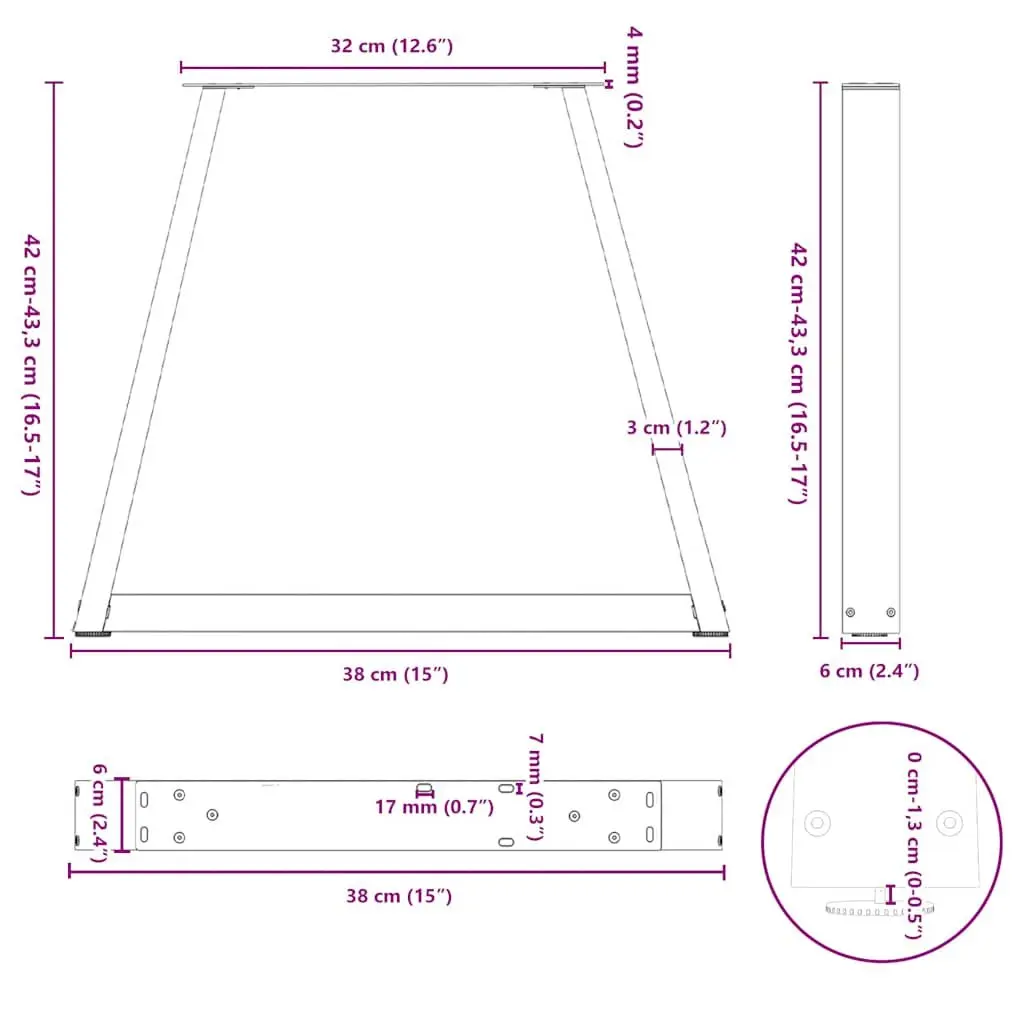 Coffee Table Legs Steel V-Shape Black 38x42-43.3cm Pair