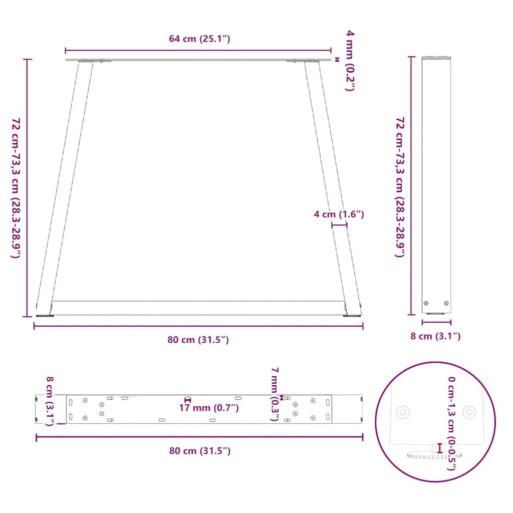 Dining Table Legs Steel V-Shape 80x72-73.3cm Black 2 pcs
