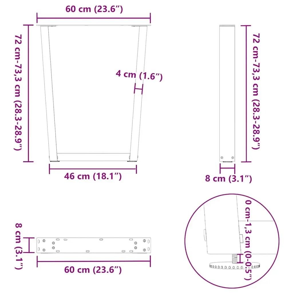 V-Shape Dining Table Legs in Black, Steel Pair