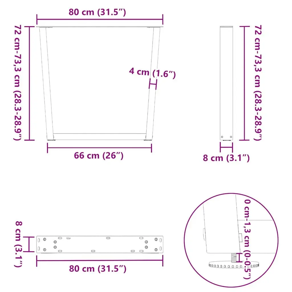V-Shape Dining Table Legs Pair in Black