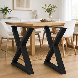 Durable Black Steel Dining Table Legs with Adjustable Feet
