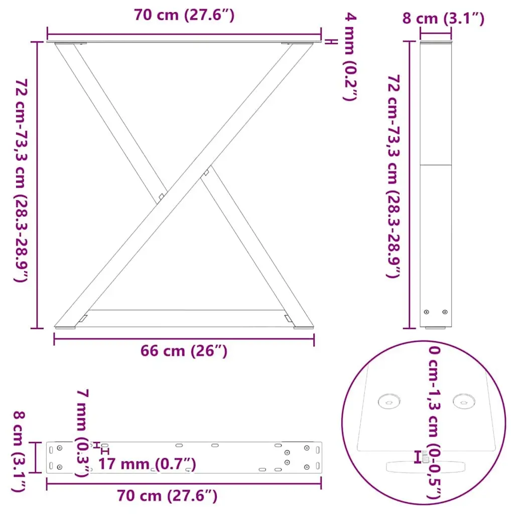 Black Steel Dining Table Legs with Adjustable Feet