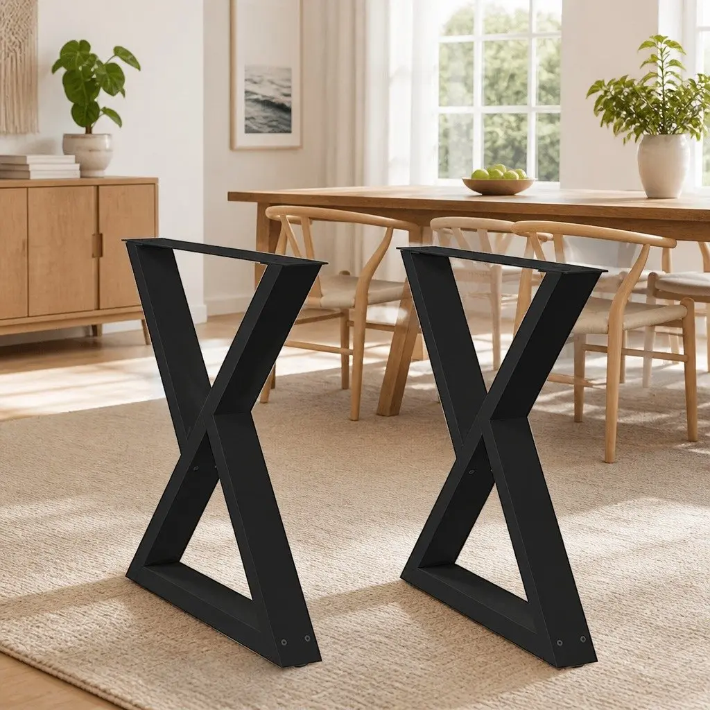 Adjustable Black Steel Dining Table Legs, 80x72-73.3cm