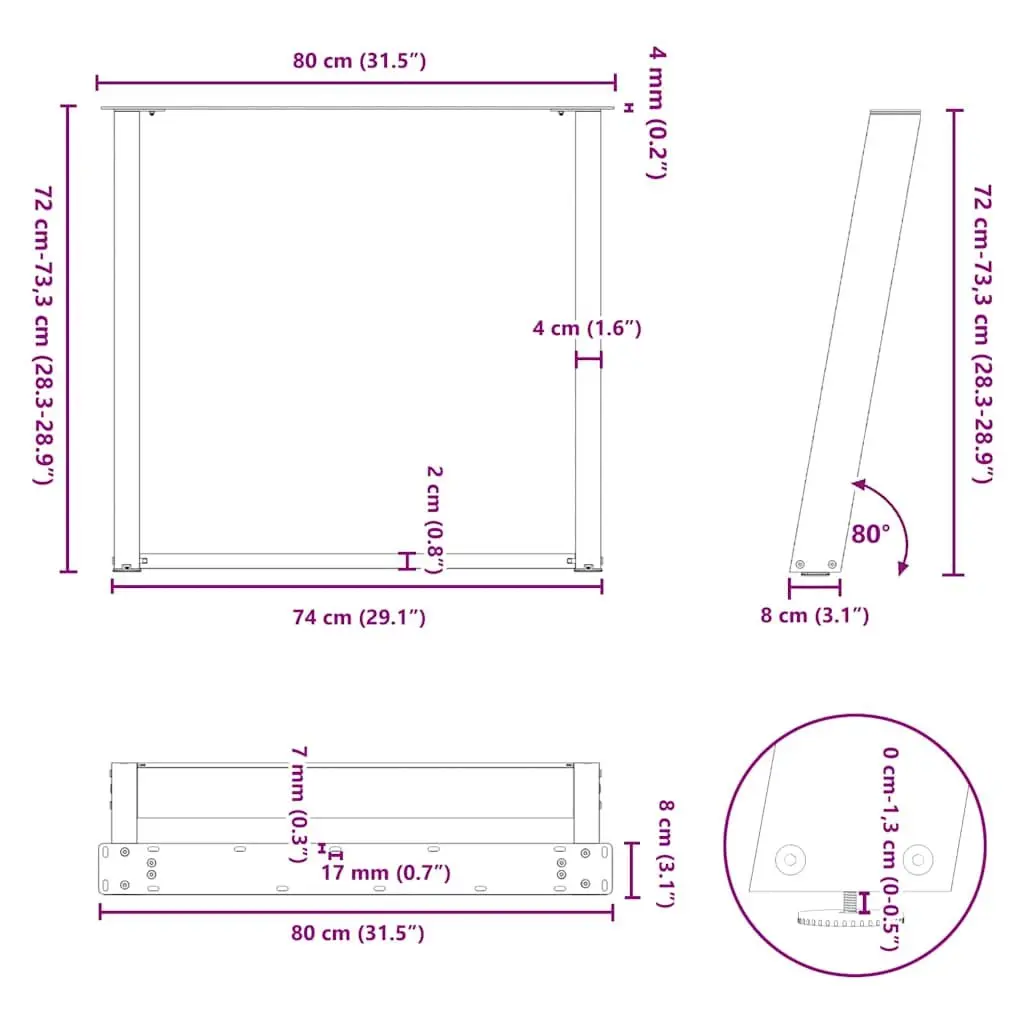 U-Shaped Steel Dining Table Legs, Black, 2 pcs