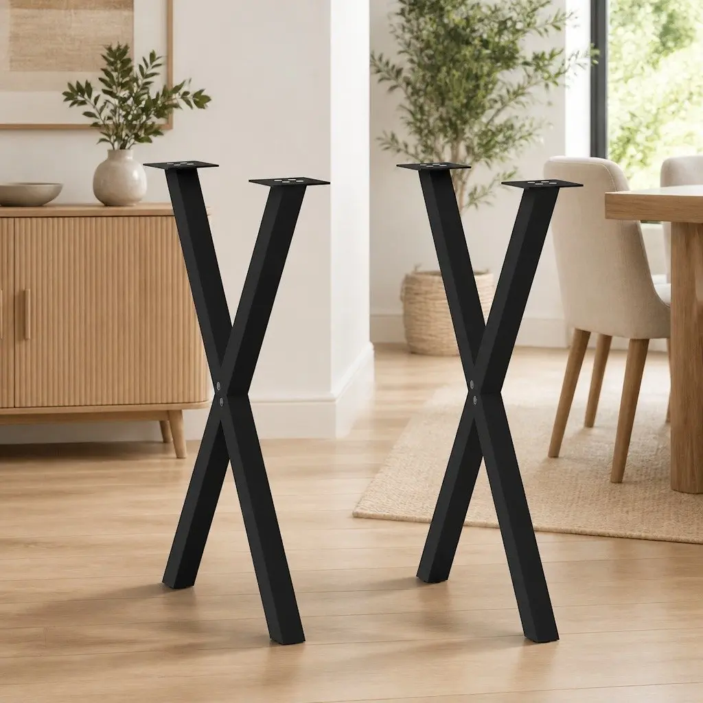 Dining Table Legs Steel X-Shaped 57x72cm Black 2 pcs