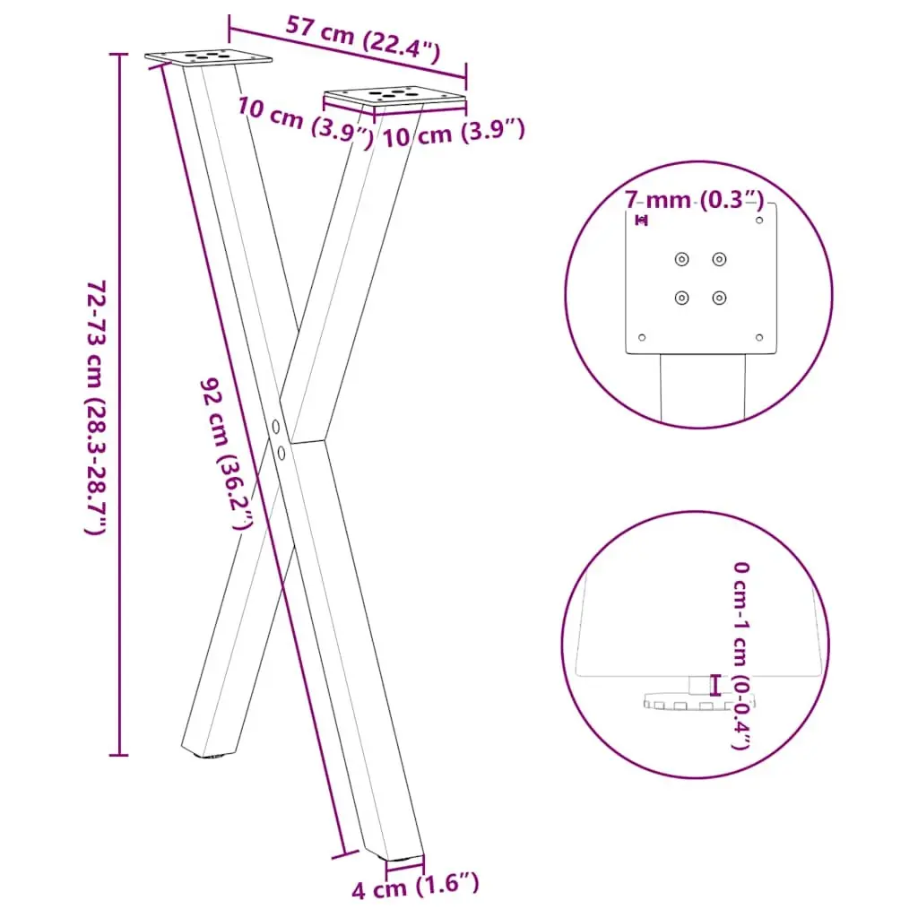 Dining Table Legs Steel X-Shaped 57x72cm Black 2 pcs